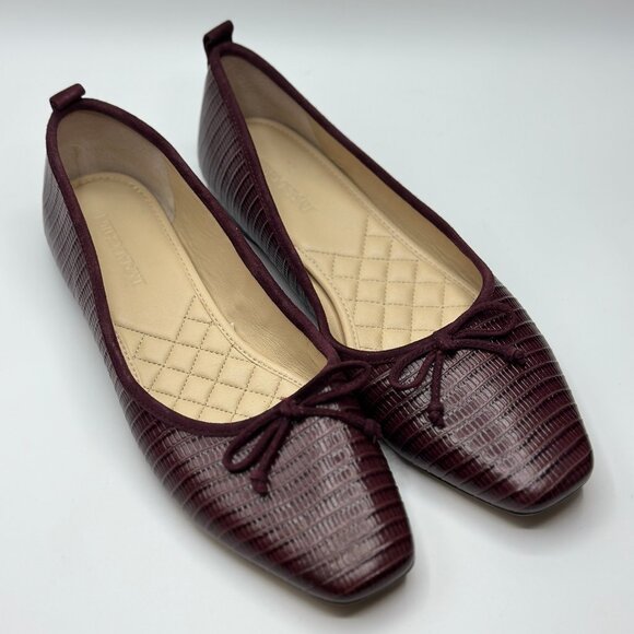 J. McLaughlin Anastasia Embossed Leather Flats Crocodile French Merlot Size 10 - Picture 1 of 8